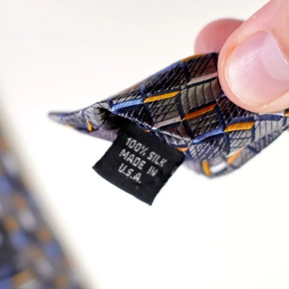 Carlo Palazzi Couture Woven Gray Blue Orange Geometric‎ Wide Silk Tie